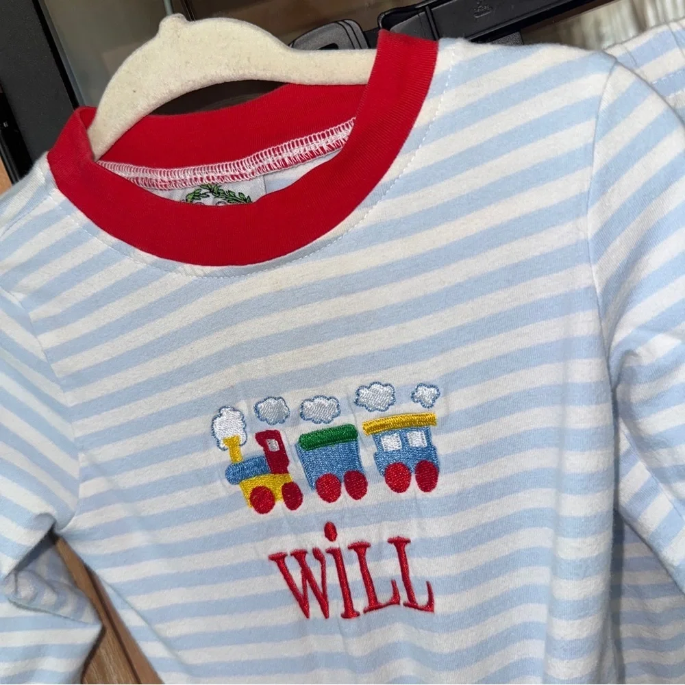 Will monogrammed set Cecil & Lou pajamas long sleeve tee pants train embroidered